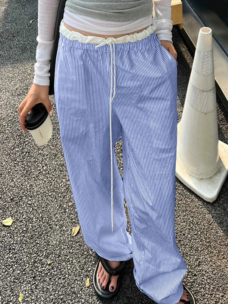 Striped Ruched Sweet Straight Pant