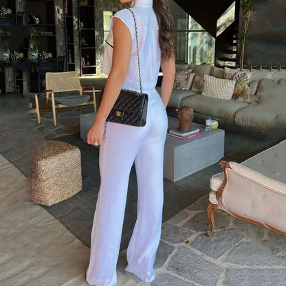 Contrast Lapel Vest Pockets Pants Office Two Piece Set