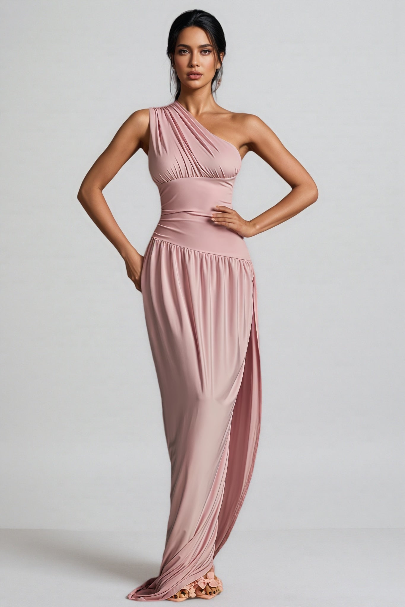 Ildrak One Shoulder Ruched Maxi Dress