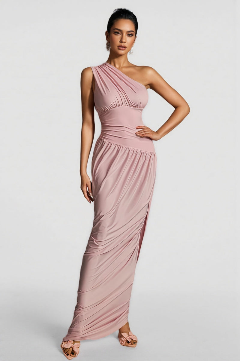 Ildrak One Shoulder Ruched Maxi Dress