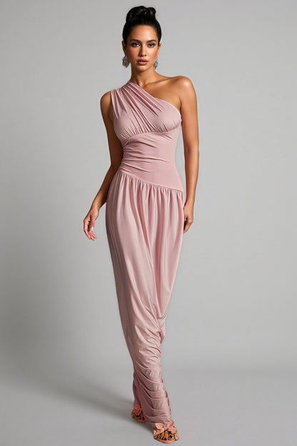 Ildrak One Shoulder Ruched Maxi Dress