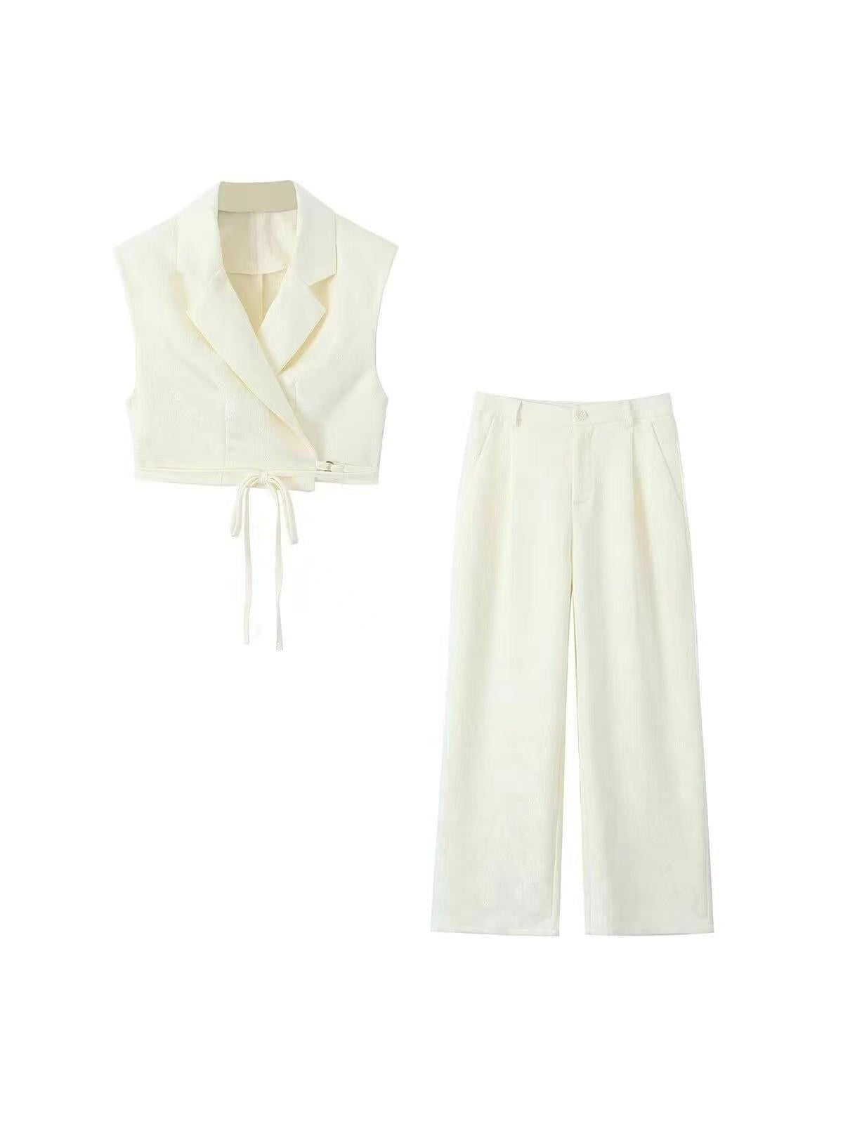 Jacquard Crop Waist Coat & Pants Coord Set