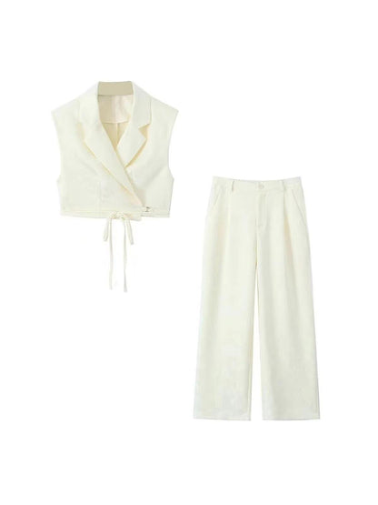 Jacquard Crop Waist Coat & Pants Coord Set