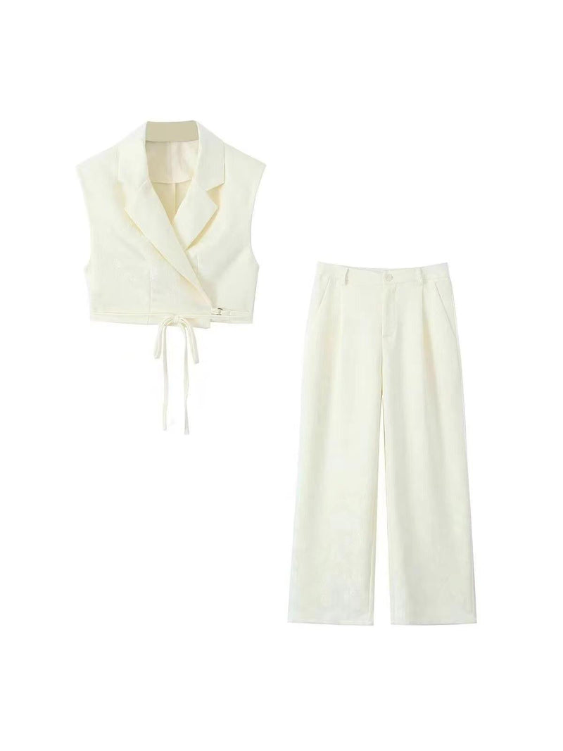 Jacquard Crop Waist Coat & Pants Coord Set