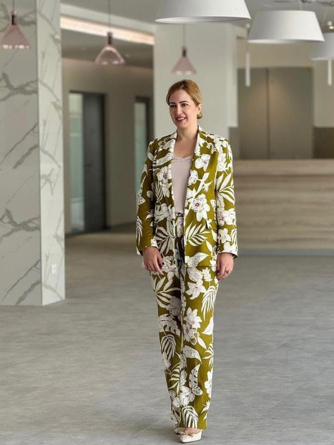 Print Long Blazer With Pant Coord Set