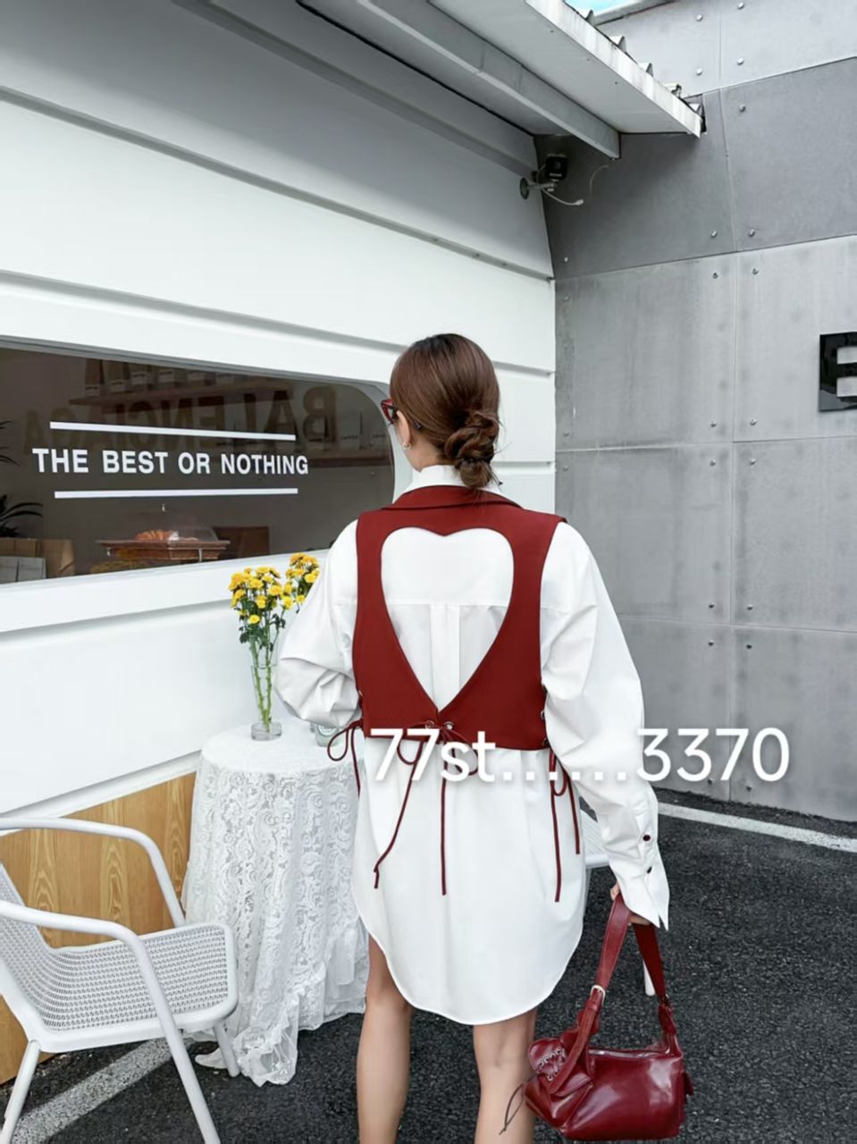 Oversized Fit Shirt Dress With Heart Shape Cutout Vest Coat