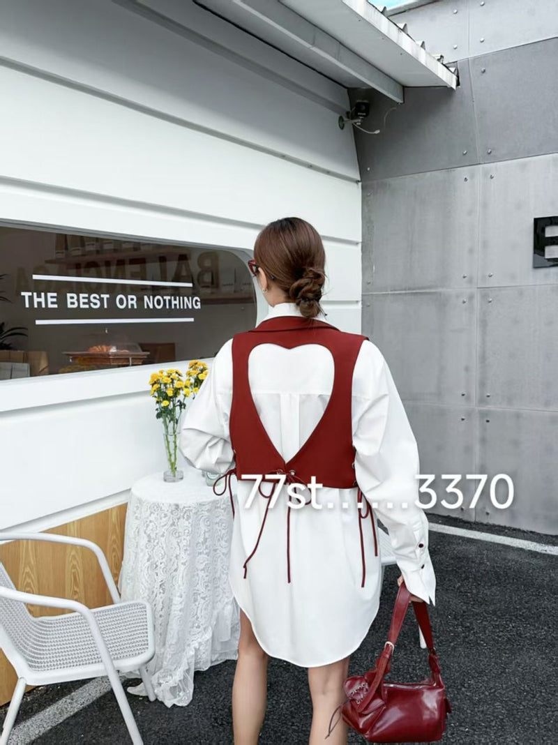 Oversized Fit Shirt Dress With Heart Shape Cutout Vest Coat