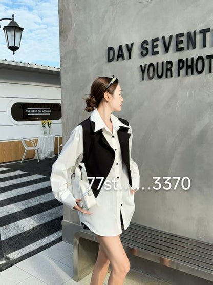 Oversized Fit Shirt Dress With Heart Shape Cutout Vest Coat