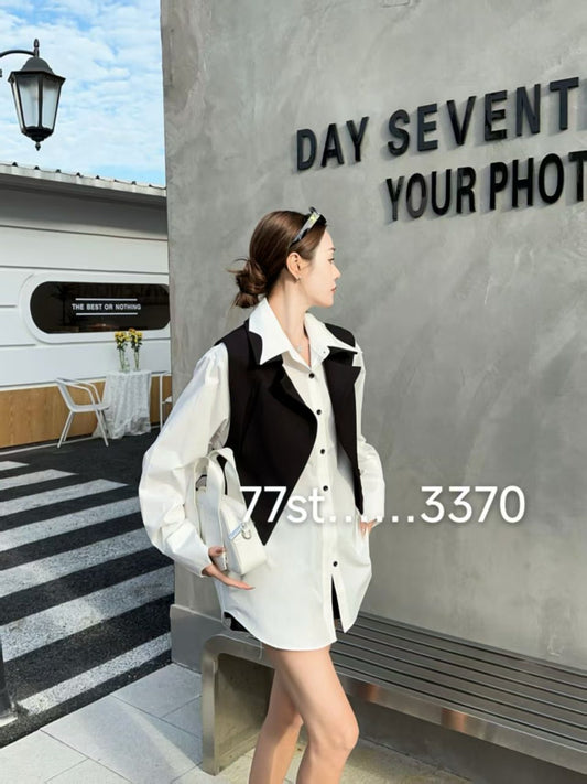 Oversized Fit Shirt Dress With Heart Shape Cutout Vest Coat
