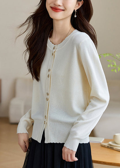 White Button Wool Knit Fall Coats O Neck Qv059