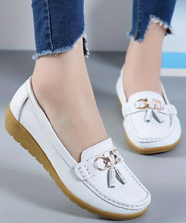 White Splicing Comfortable Loafer Shoes Uu006