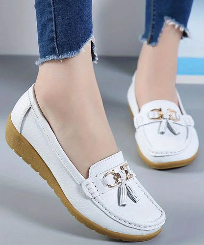 White Splicing Comfortable Loafer Shoes Uu006