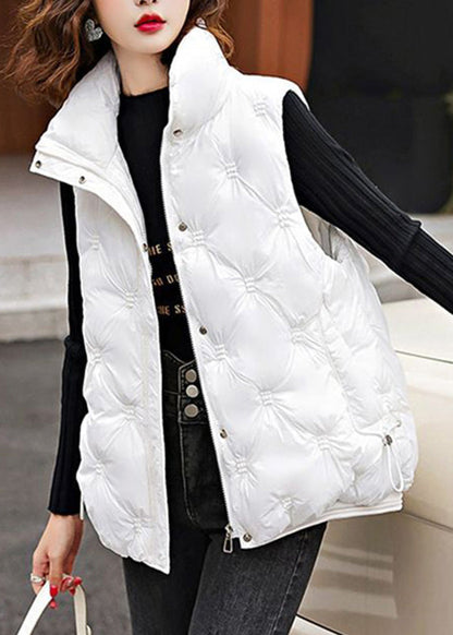 White Cinched Drawstring Waistcoat Zippered Waistcoat Sleeveless Rk016