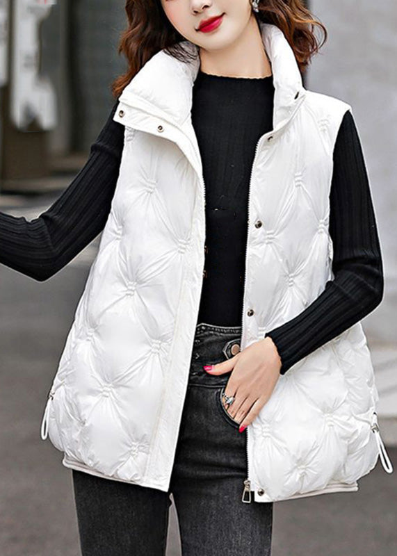 White Cinched Drawstring Waistcoat Zippered Waistcoat Sleeveless Rk016