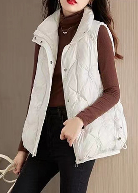 White Cinched Drawstring Waistcoat Zippered Waistcoat Sleeveless Rk016