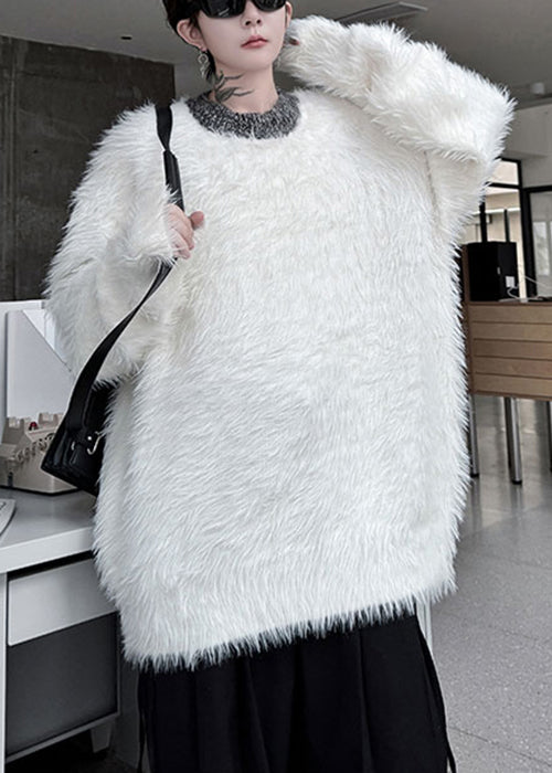 White Cozy Loose Mink Velvet Winter Sweaters O Neck Rc022