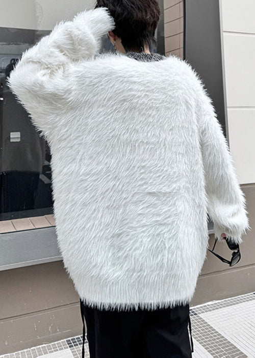 White Cozy Loose Mink Velvet Winter Sweaters O Neck Rc022
