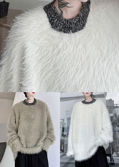 White Cozy Loose Mink Velvet Winter Sweaters O Neck Rc022