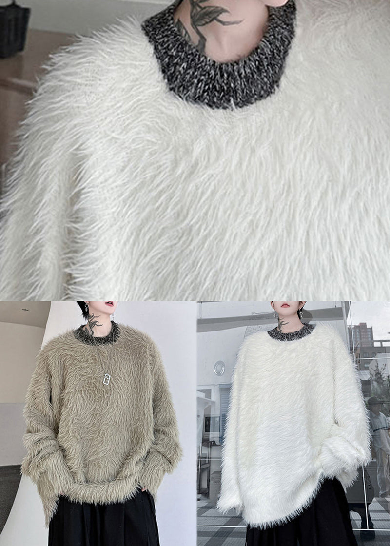 White Cozy Loose Mink Velvet Winter Sweaters O Neck Rc022