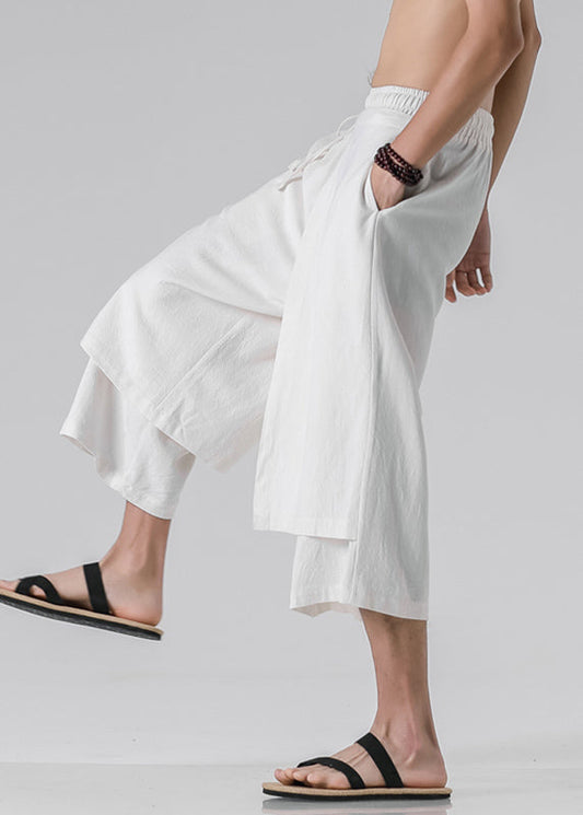 White Elastic Waist Crop Straight Pants Yt089