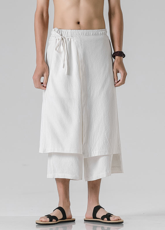 White Elastic Waist Crop Straight Pants Yt089