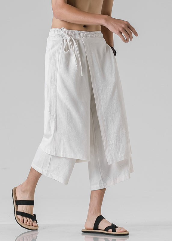 White Elastic Waist Crop Straight Pants Yt089