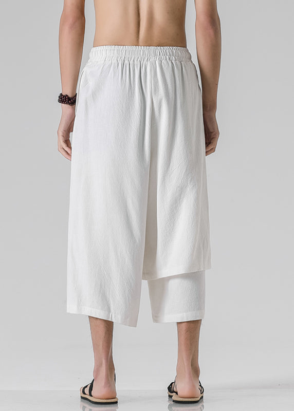 White Elastic Waist Crop Straight Pants Yt089