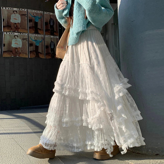 White Tulle Floor-length Skirt