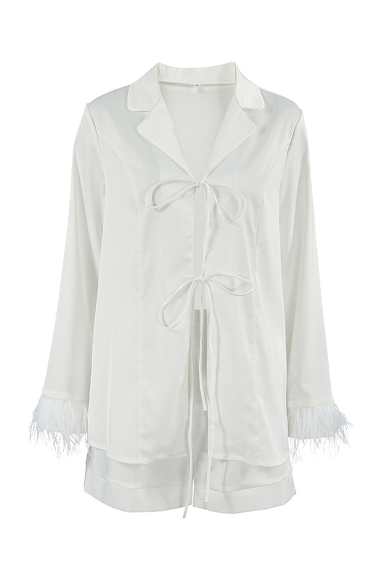 White Fuzzy Tie-up Shirt Shorts Set