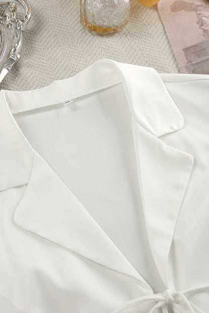 White Fuzzy Tie-up Shirt Shorts Set