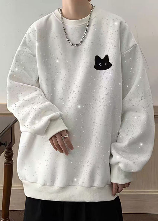 Cotton Spring O Gypsophila Sweatshirt Neck Sequins White