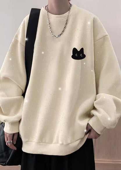 Cotton Spring O Gypsophila Sweatshirt Neck Sequins White