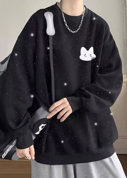 Cotton Spring O Gypsophila Sweatshirt Neck Sequins White
