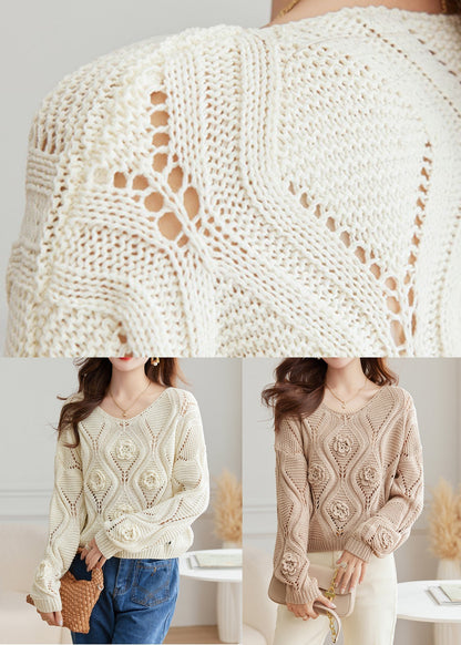 White Hollow Out Cozy Knit Fall Sweater O Neck Qs028