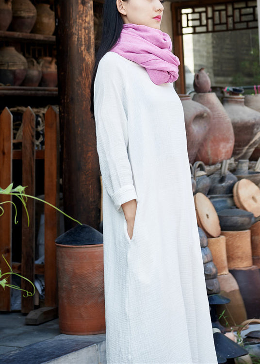 White O-neck Maxi Dresses Long Sleeve Ly1954