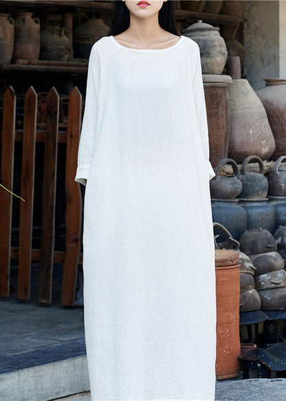 White O-neck Maxi Dresses Long Sleeve Ly1954
