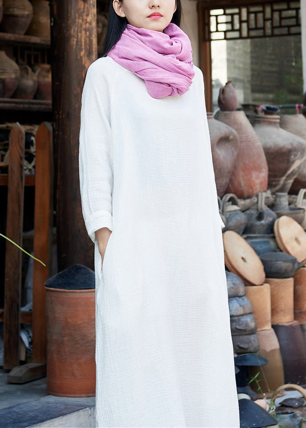 White O-neck Maxi Dresses Long Sleeve Ly1954