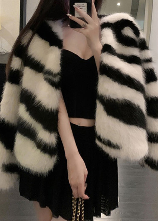 White Original Design Fuzzy Fur Fluffy Coats V Neck Winter Rh035