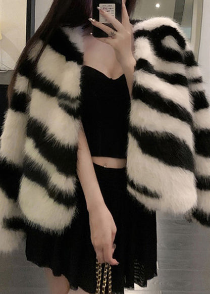White Original Design Fuzzy Fur Fluffy Coats V Neck Winter Rh035
