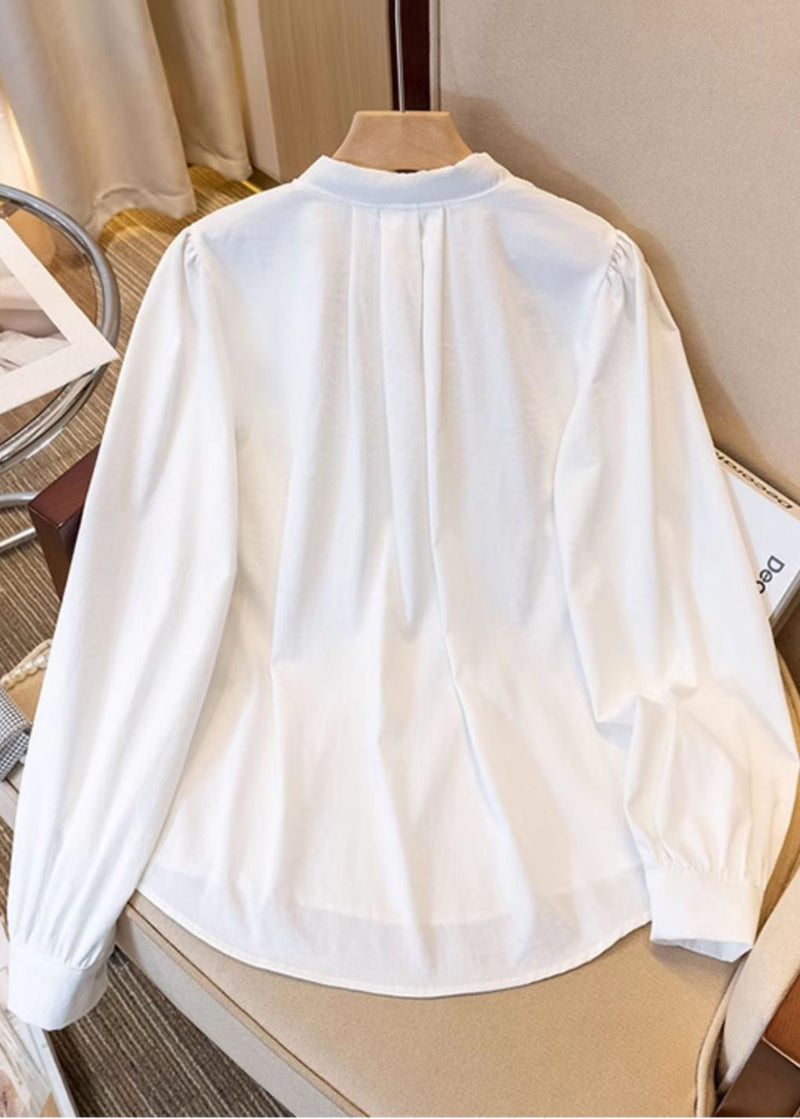 White Oversized Cotton Blouses Scarves Spring Yk028