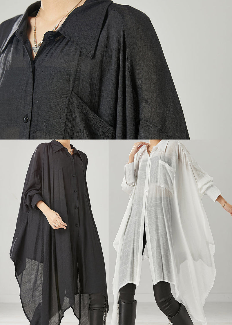Organic Black Asymmetrical Cotton Loose Blouses Spring Yu1001