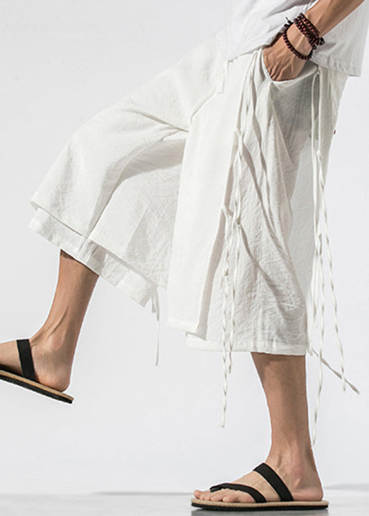 White Pockets Elastic Waist Crop Pants Summer Yt022