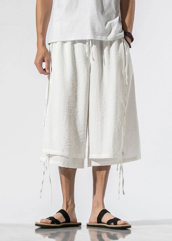 White Pockets Elastic Waist Crop Pants Summer Yt022