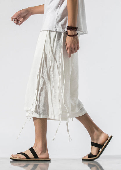White Pockets Elastic Waist Crop Pants Summer Yt022