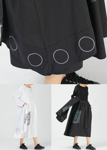 White Pockets Patchwork Cotton Long Dress O Neck Spring Aa1009