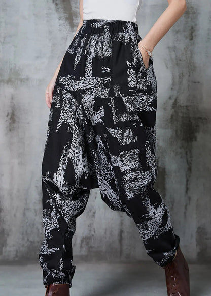 White Print Cotton Harem Pants Oversized Spring Jk1012