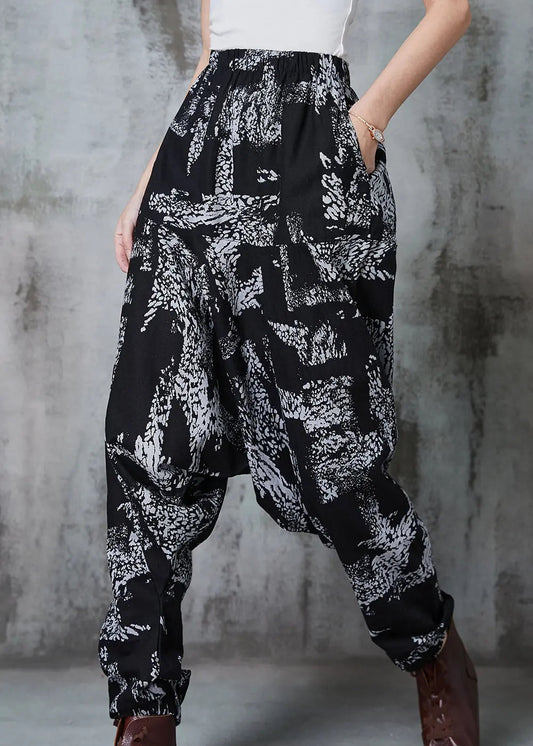 White Print Cotton Harem Pants Oversized Spring Jk1012