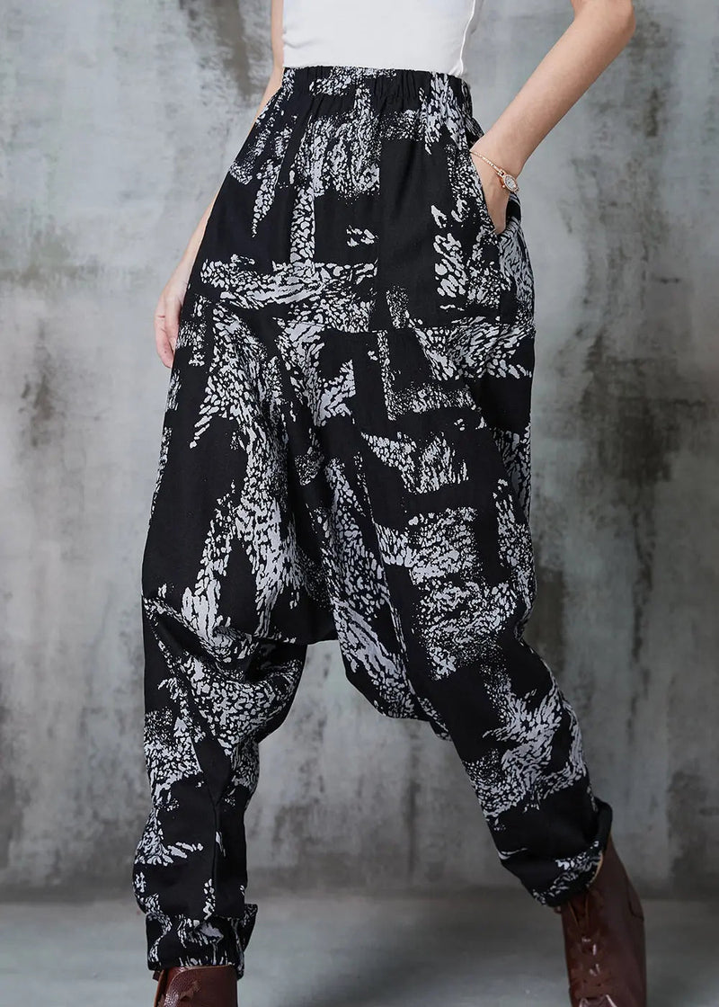 White Print Cotton Harem Pants Oversized Spring Jk1012