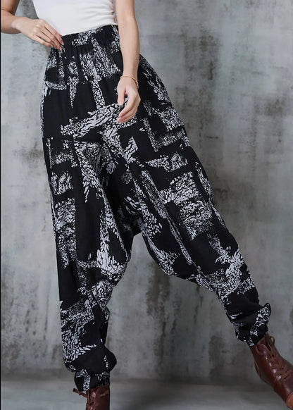 White Print Cotton Harem Pants Oversized Spring Jk1012