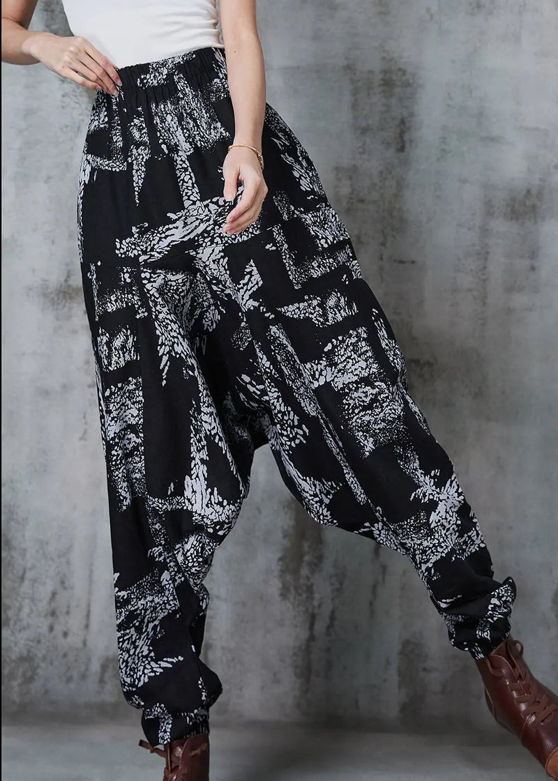 White Print Cotton Harem Pants Oversized Spring Jk1012